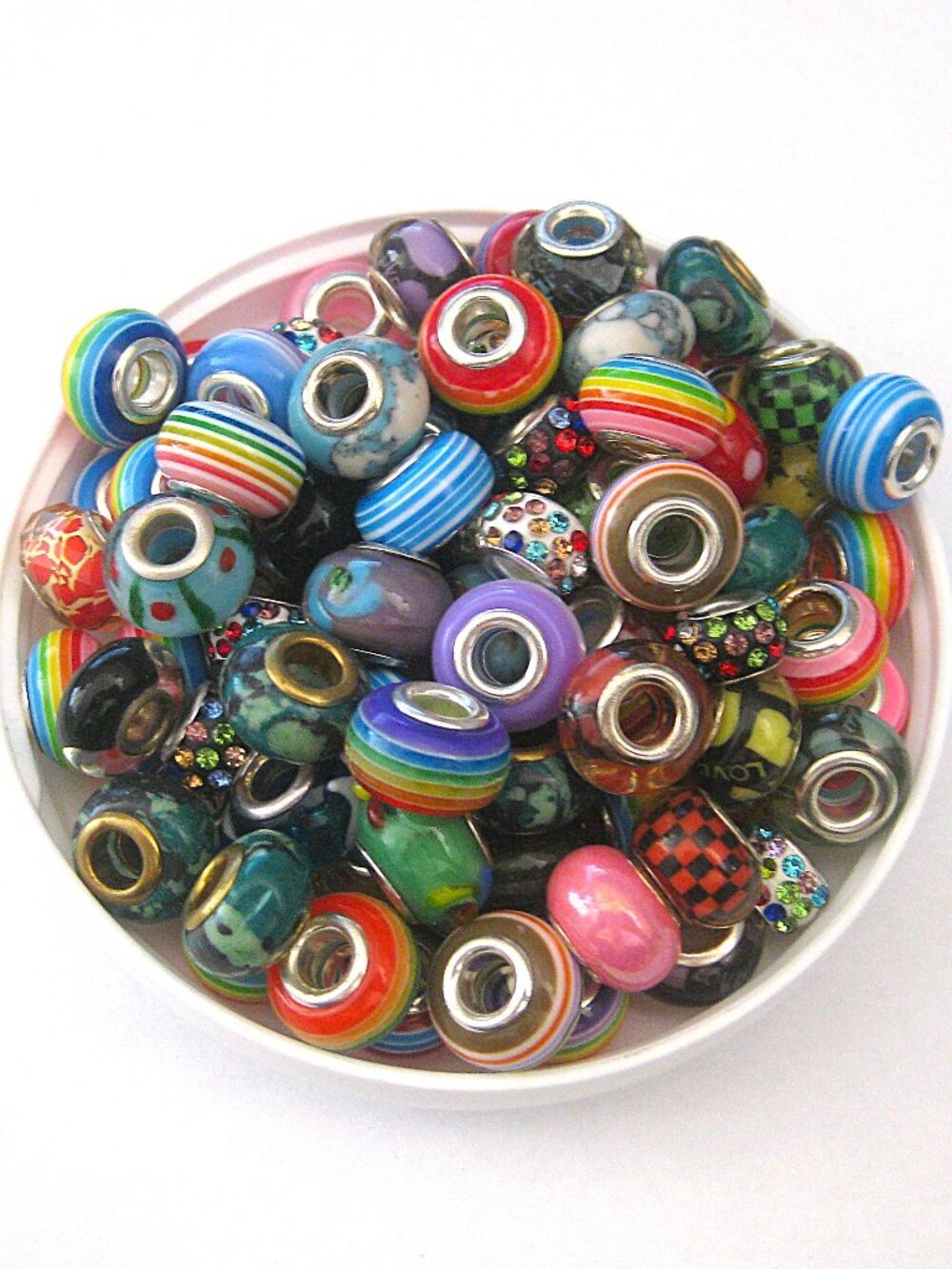 85 Large Hole Beads  Resin, Glass, Rhinestones  Mixed Colors!